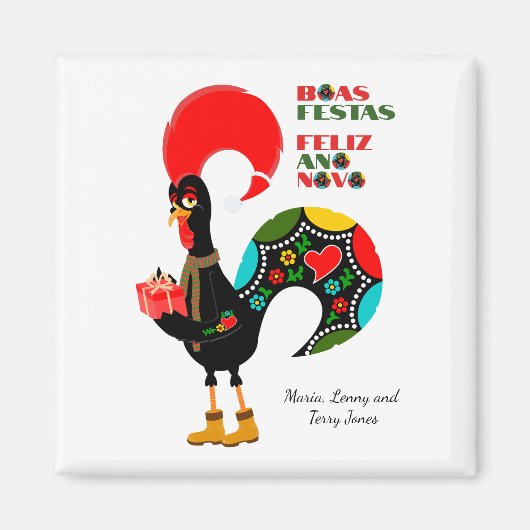 タイポグラフィミニマルクリスマスポルトガル語の挨拶 マグネット (正面)