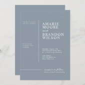 タイポグラフィミニマルダスティブルー結婚式招待状 招待状 (正面/裏面)