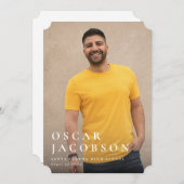 タイポグラフィミニマルックのオーバーレイ卒業写真 案内状 (正面/裏面)