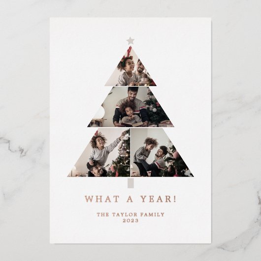 タイポグラフィミニマルフォイル何A年クリスマスツリー 箔シーズンカード (正面)