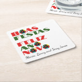 タイポグラフィミニマルポルトガル語のクリスマスの挨拶 スクエアペーパーコースター (アングル)