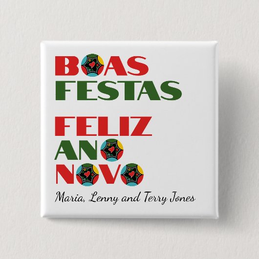 タイポグラフィミニマルポルトガル語のクリスマスの挨拶 缶バッジ (正面)