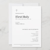 タイポグラフィミニマル少年ファースト・ホリー・コミュニオン 招待状 (正面)