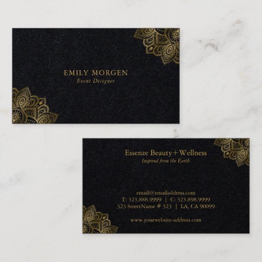 タイポグラフィミニマル金ゴールドトバルペイズリーアクセント 名刺 (正面/裏面)