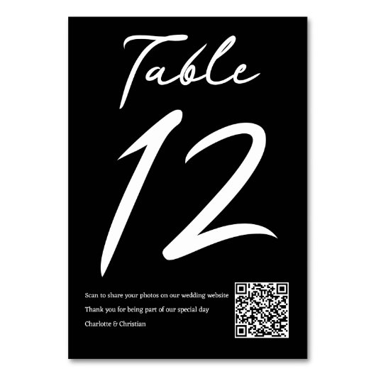 タイポグラフィミニマ結婚リストとQRコード テーブルナンバー (正面)