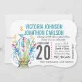 タイポグラフィメイソンジャールコーラルイエローブルーグリーン 招待状 (正面)