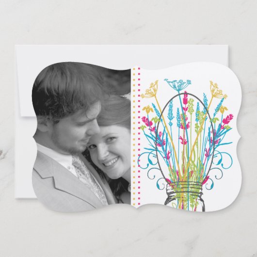 タイポグラフィメイソンジャールコーラルイエローブルーグリーン 招待状 (裏面)