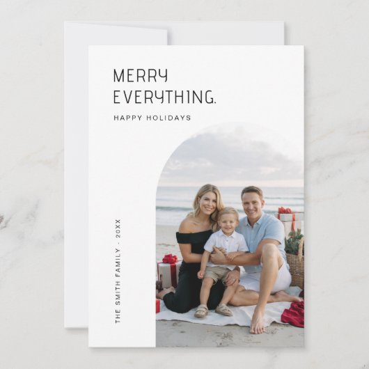 タイポグラフィメリーすべてビーチファミリークリスマス シーズンカード (正面)