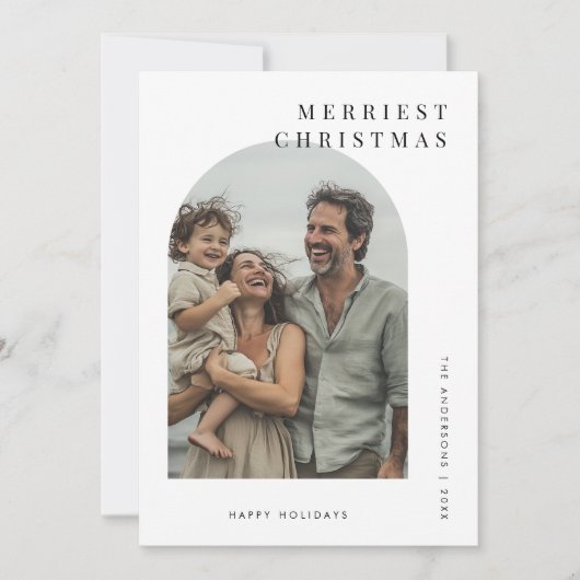 タイポグラフィメリークリスマスファミリーアーチ写真 シーズンカード (正面)