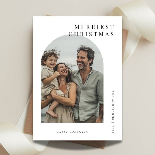 タイポグラフィメリークリスマスファミリーアーチ写真 シーズンカード