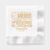タイポグラフィメリークリスマスファミリー名日付 箔ナプキン (正面)