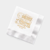 タイポグラフィメリークリスマスファミリー名日付 箔ナプキン (左)