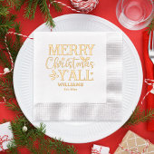 タイポグラフィメリークリスマスY'all家族名日付 箔ナプキン