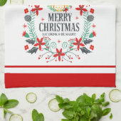 タイポグラフィメリーモダンクリスマス・フクロウ キッチンタオル (折り畳み)