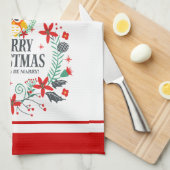タイポグラフィメリーモダンクリスマス・フクロウ キッチンタオル (四つ折り)