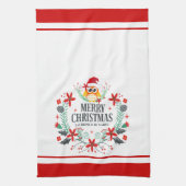 タイポグラフィメリーモダンクリスマス・フクロウ キッチンタオル (縦)