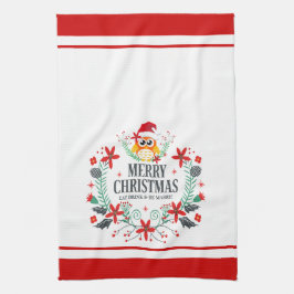 タイポグラフィメリーモダンクリスマス・フクロウ キッチンタオル