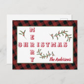 タイポグラフィメリーモダンクリスマス・プレイド シーズンポストカード (正面/裏面)