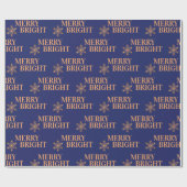 タイポグラフィメリー&ブライト金ゴールドネイビークリスマス ラッピングペーパー (フラット)