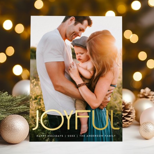 タイポグラフィモダンうれしそうなクリスマス金ゴールド 箔シーズンカード