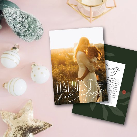 タイポグラフィモダンで最も幸せなホリデーズワンフォト シーズンカード