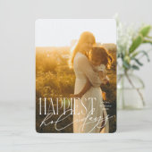 タイポグラフィモダンで最も幸せな休日ラージフォト シーズンカード (スタンド正面)