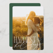 タイポグラフィモダンで最も幸せな休日ラージフォト シーズンカード (正面/裏面)