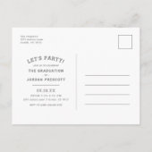 タイポグラフィモダンの写真が卒業パーティーAに重ね合わさる 案内ポストカード (裏面)