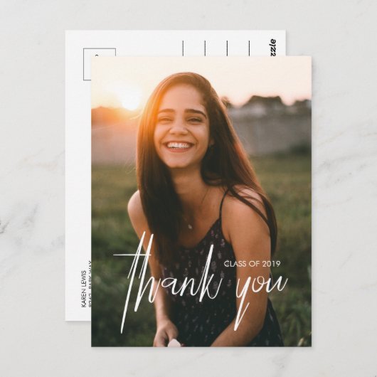 タイポグラフィモダンの写真卒業ありがとう ポストカード (正面/裏面)