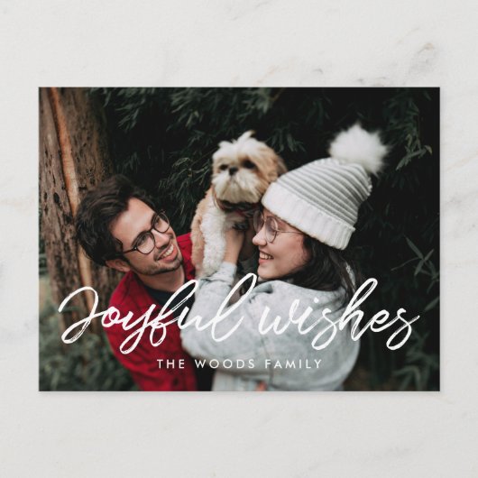 タイポグラフィモダンの喜びの願い休日の写真 ポストカード (正面)