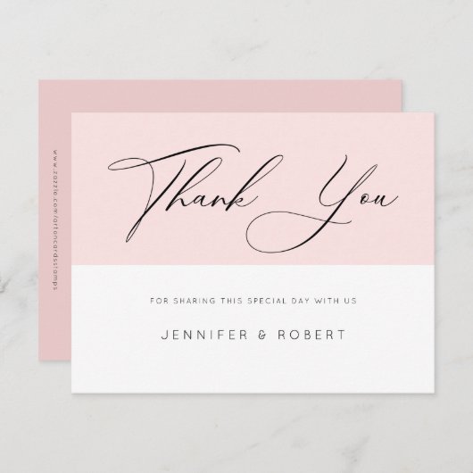 タイポグラフィモダンはライトピンク&ホワイトでお願い サンキューカード (正面/裏面)