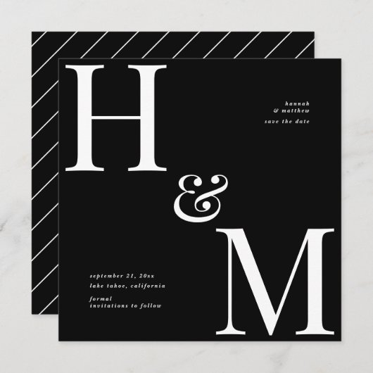 タイポグラフィモダンイニシャル結婚式の日付を保存 (正面/裏面)