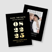 タイポグラフィモダンウェディング日付を保存ブラック金ゴールド 箔招待状