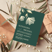 タイポグラフィモダンエメラルドグリーン植物学結婚校 招待状