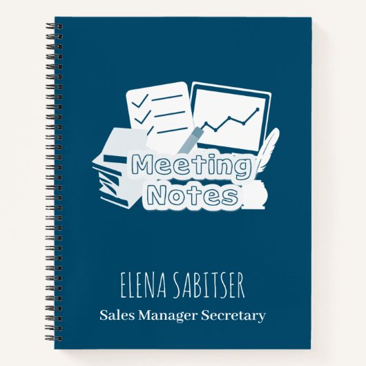 タイポグラフィモダンカデットブルーミーティングノート ノートブック (正面)