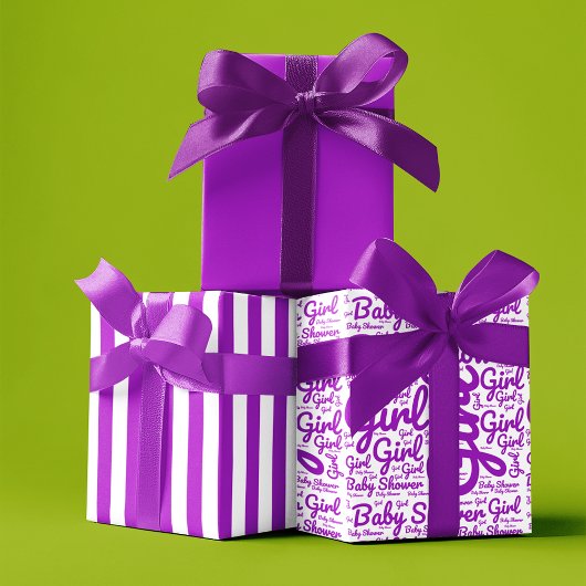 タイポグラフィモダンガールパープルスクリプトベビーシャワー ラッピングペーパーシート