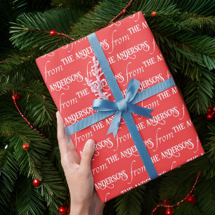 タイポグラフィモダンクリスマスパターンカスタムファミリー ラッピングペーパー