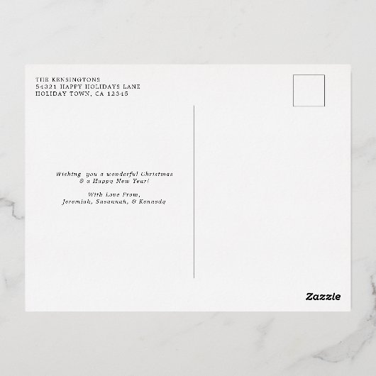 タイポグラフィモダンクリスマスホリデーフォト 箔招待状ポストカード (裏面)