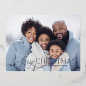 タイポグラフィモダンクリスマスホリデーフォト 箔招待状ポストカード (正面)