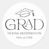 タイポグラフィモダングラッドキャップ卒業 ラウンドシール (正面)