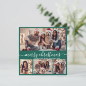 タイポグラフィモダングリーン5フォトコラージクリスマス シーズンカード (スタンド正面)