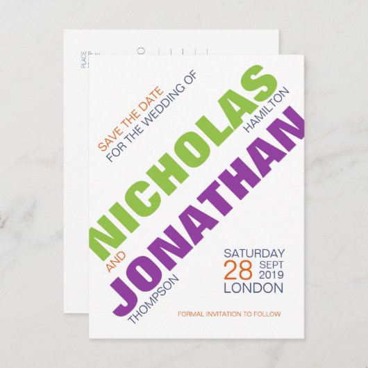 タイポグラフィモダンゲイ日付はがきを保存 案内ポストカード (正面/裏面)