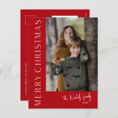 タイポグラフィモダンシンプルメリークリスマスフォト シーズンポストカード (正面/裏面)