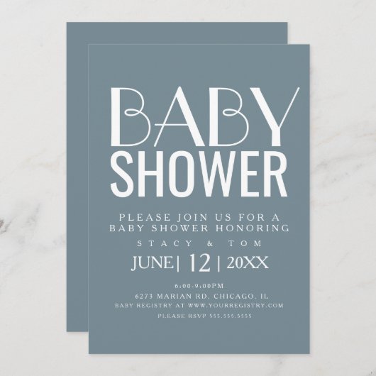 タイポグラフィモダンシンプル綿花ベビーシャワー 招待状 (正面/裏面)