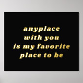 タイポグラフィモダンスウィートロマンチックブラック+金ゴールド 箔ポスター (正面)