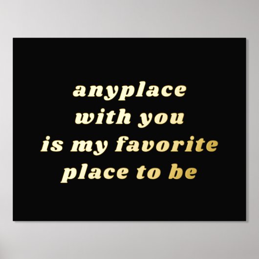 タイポグラフィモダンスウィートロマンチックブラック+金ゴールド 箔ポスター (正面)