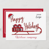タイポグラフィモダンスレッジハッピーホリデーズロゴ シーズンカード (正面/裏面)