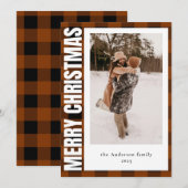 タイポグラフィモダンタータンチェック格子模様クリスマスフォト シーズンカード (正面/裏面)