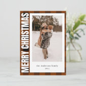 タイポグラフィモダンタータンチェック格子模様クリスマスフォト シーズンカード (スタンド正面)