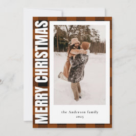 タイポグラフィモダンタータンチェック格子模様クリスマスフォト シーズンカード